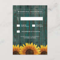Turquoise and Brown Sunflower Wedding RSVP Cards
