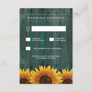 Turquoise and Brown Sunflower Wedding RSVP Cards