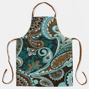 Turquoise and Brown Vintage Paisley New Apron