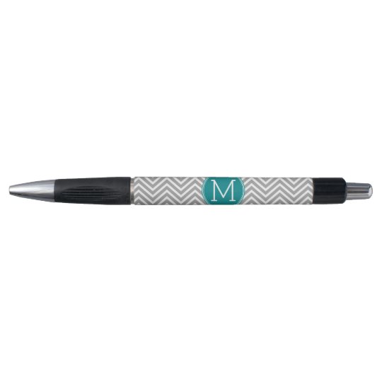 Turquoise and Charcoal Chevrons Custom Monogram Pen
