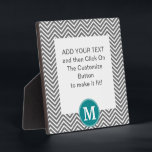 Turquoise and Charcoal Chevrons Custom Monogram Plaque<br><div class="desc">A trendy,  geometric pattern with an area for monograms.</div>