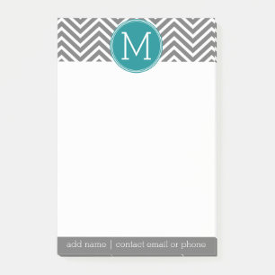 Turquoise and Charcoal Chevrons Custom Monogram Post-it Notes