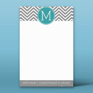 Turquoise and Charcoal Chevrons Custom Monogram Post-it Notes