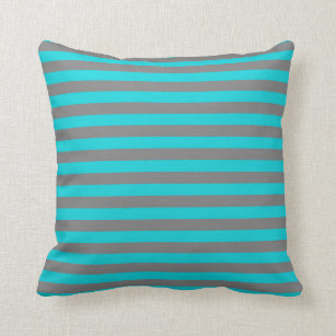 Turquoise and Charcoal Grey Stripes Throw Pillow