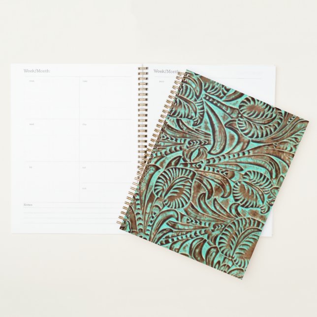 Turquoise and Chocolate Tooled Western Print Planner (Display)
