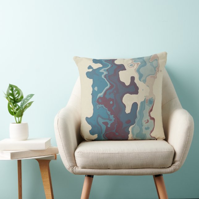 Turquoise and Clay Red Abstract 2 Throw Pillow (Chair)
