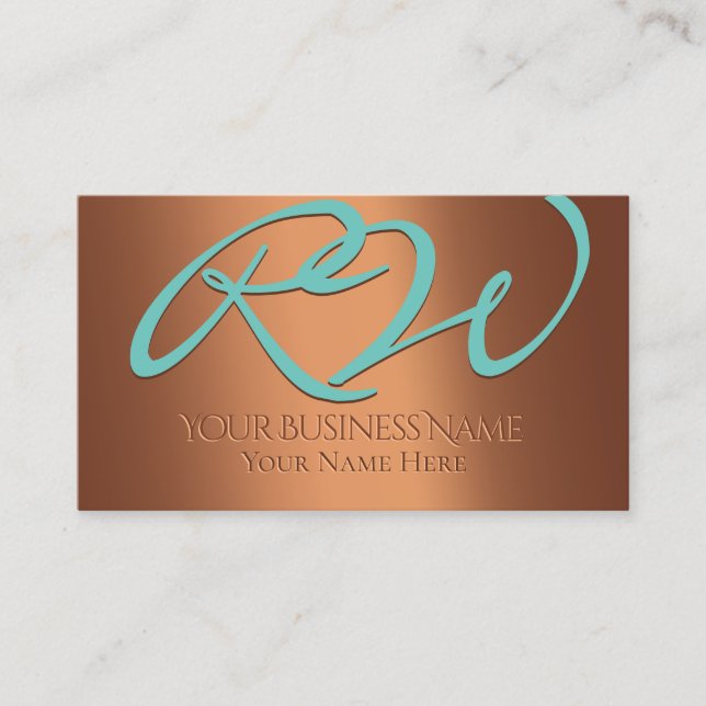 Turquoise and  Copper Embossed Corporate Business Business Card (Front)