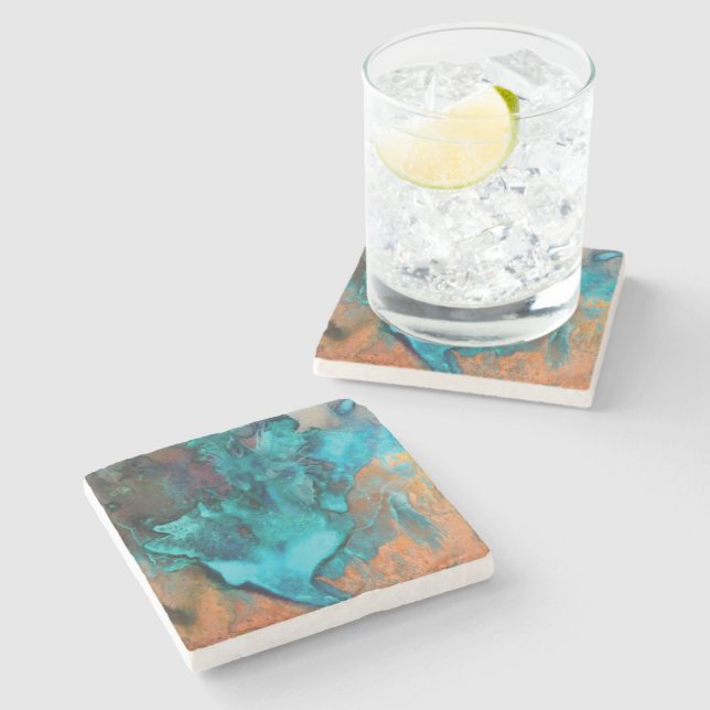 Turquoise And Copper Stone Coaster (Side)