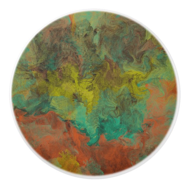 Turquoise and Copper with Gold Accents Ceramic Knob (Front)