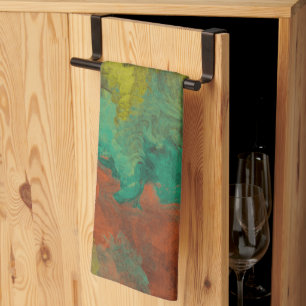 Turquoise and Copper with Gold Accents Kitchen Towel