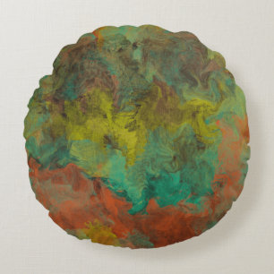 Turquoise and Copper with Gold Accents Round Pillow