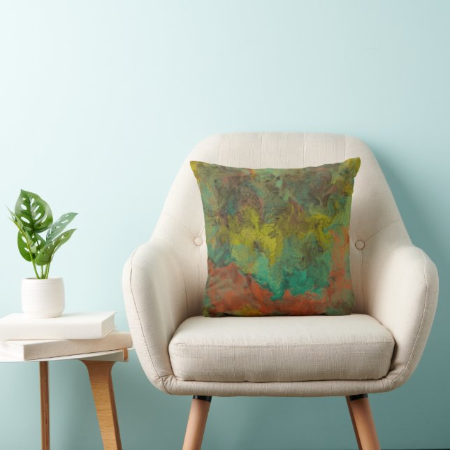 Turquoise and Copper with Gold Accents Throw Pillow (Chair)