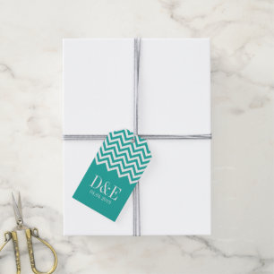 Turquoise and coral chevron wedding favour gift ta tags