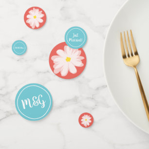 Turquoise and coral floral wedding party supplies confetti