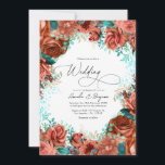 Turquoise and Coral Rustic Floral Wedding Invitation<br><div class="desc">Turquoise and coral watercolor roses and iridescent tropical foliage wedding invitations with trendy handwriting typography designed to be quickly and easily customized to your event specifics.</div>