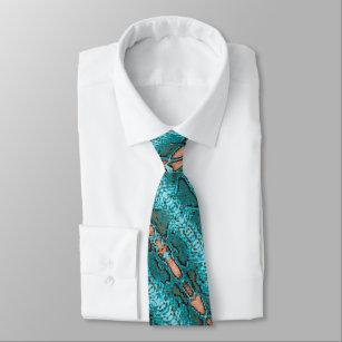 Turquoise and Coral Snakeskin Pattern on a Tie