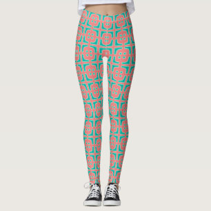Turquoise and Coral Unique Pattern Leggings