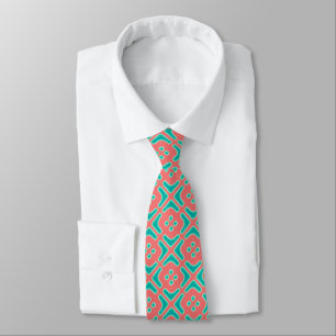 Turquoise and Coral Unique Pattern Tie
