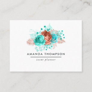 Turquoise and Coral Watercolor Floral Business Card