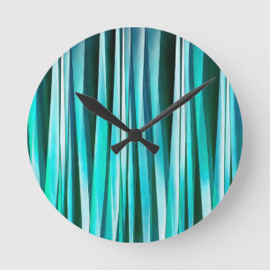 Turquoise and Cyan Ocean Stripy Lines Pattern Round Clock