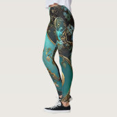 Turquoise and Cyan Yin and Yang Meditation Yoga Leggings (Left)