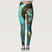 Turquoise and Cyan Yin and Yang Meditation Yoga Leggings (Front)