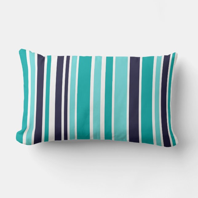 Turquoise And Dark Blue Striped Lumbar Pillow (Front)