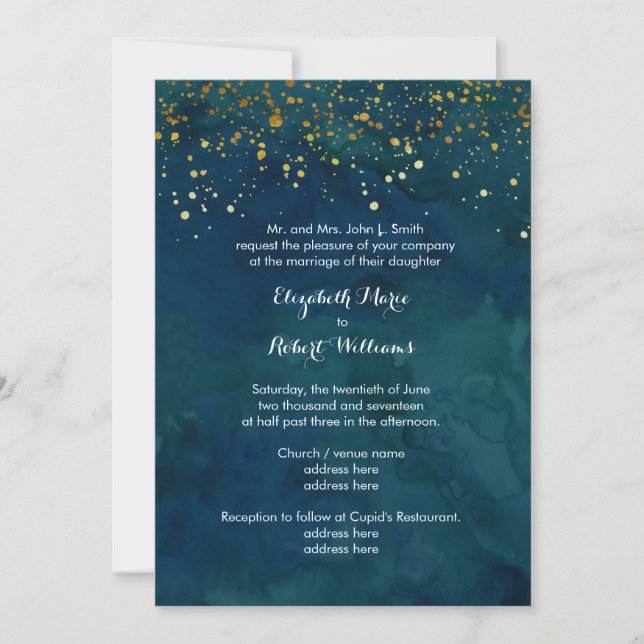 Turquoise and Faux Gold Glitter Invitation (Front)