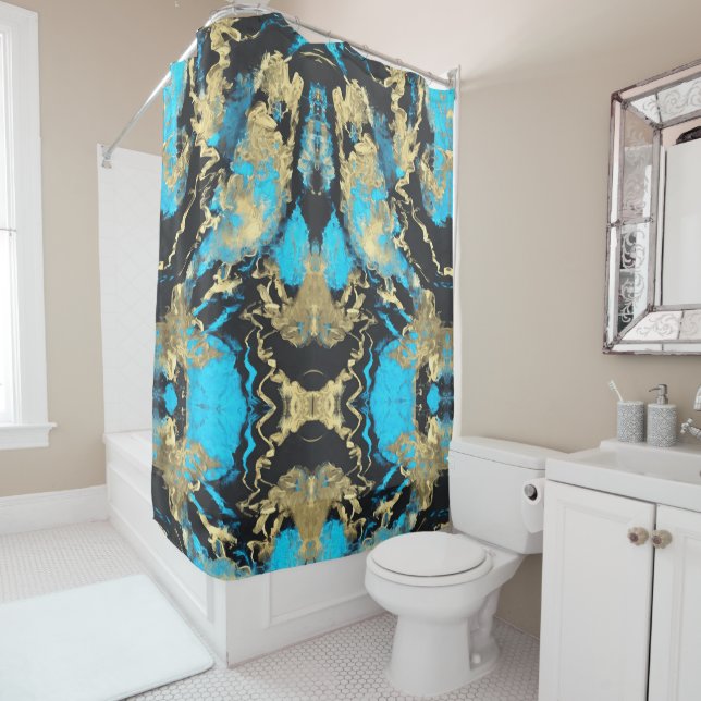 Turquoise and Gold Abstract Art   Sherpa Blanket (In Situ)