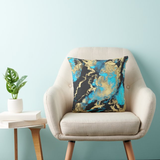 Turquoise and Gold Abstract Art   Throw Pillow (Chair)