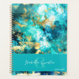 Turquoise and Gold Abstract Marble Design Planner