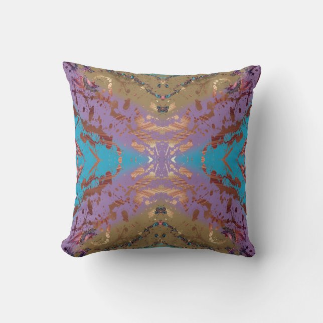 Turquoise and Gold Abstract Throw Pillow (Front)