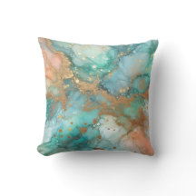 Turquoise And Gold Abstract Throw Pillow