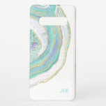 Turquoise and Gold Agate Pattern with Monogram Samsung Galaxy Case<br><div class="desc">A beautiful nature-inspired pattern in trendy modern colours, this design features a marble banded agate pattern in aqua, turquoise, purple and gold over a white background. A text template is included for personalizing with your monogram initials or other desired text. You can also delete the sample monogram entirely if you...</div>
