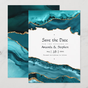Turquoise and Gold Agate Wedding Save The Date
