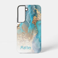 Turquoise and Gold Alcohol Ink Samsung Galaxy Cas