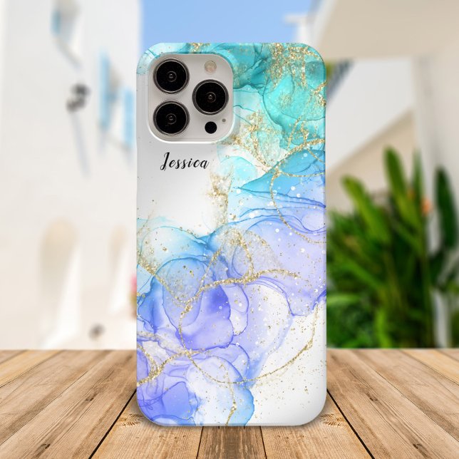 Turquoise and Gold Alcohol Ink & Your Name Case-Mate iPhone Case (Creator Uploaded)