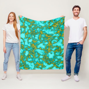 Turquoise and Gold Fleece Blanket