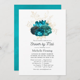 Turquoise and Gold Floral Shower by Mail Invitation