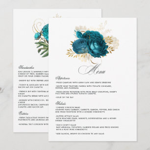 Turquoise and Gold Floral Wedding Menu