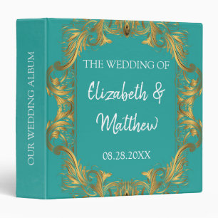 Turquoise and Gold Flourishes Wedding Photo Album Binder
