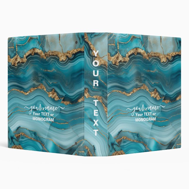 Turquoise and Gold Glitter Agate  Binder (Background)