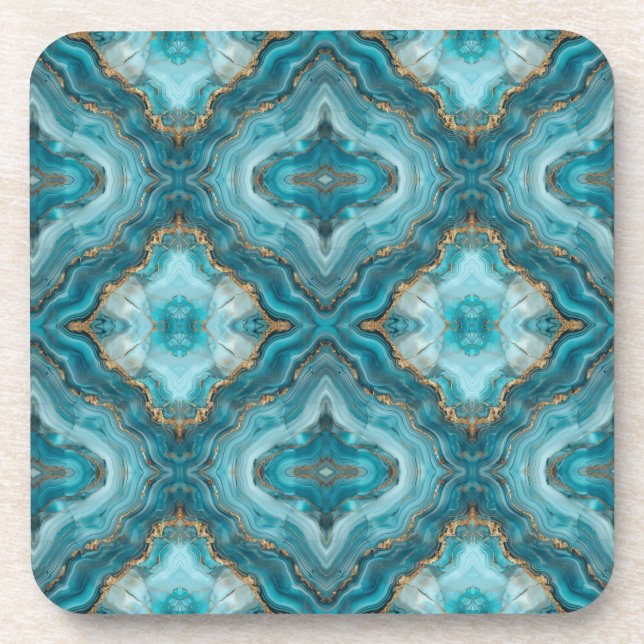 Turquoise and Gold Glitter Agate  Coaster (Front)
