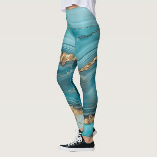 Turquoise and Gold Glitter Agate Leggings