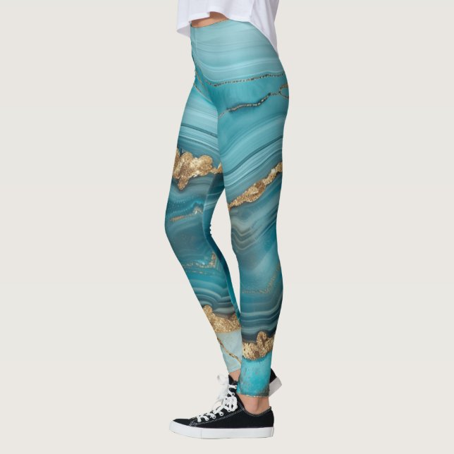 Turquoise and Gold Glitter Agate  Leggings (Left)