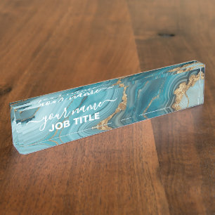 Turquoise and Gold Glitter Agate  Nameplate