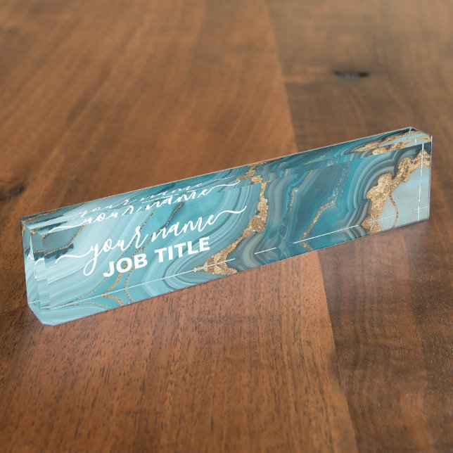 Turquoise and Gold Glitter Agate  Nameplate (Side)