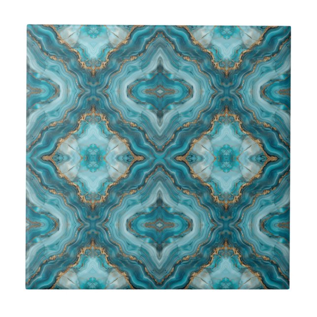 Turquoise and Gold Glitter Agate  Tile (Front)