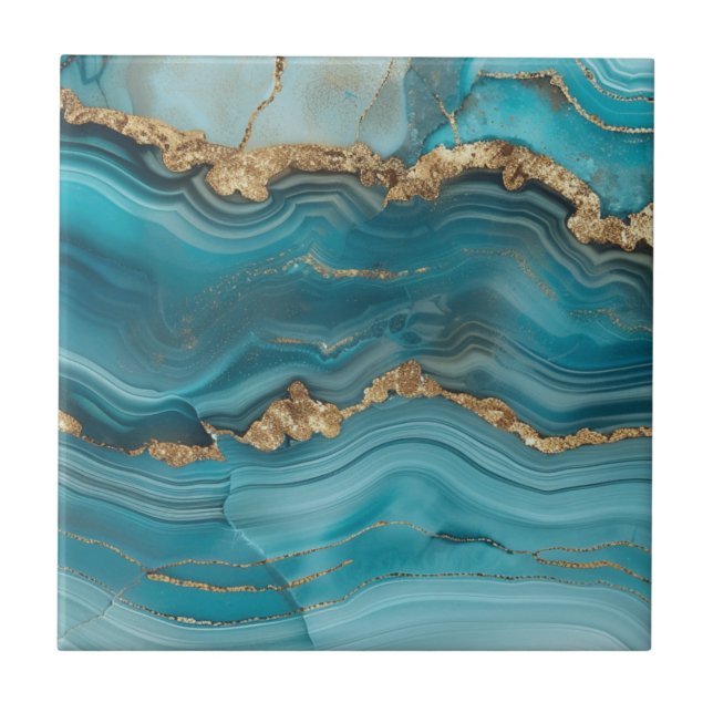 Turquoise and Gold Glitter Agate  Tile (Front)