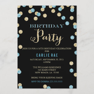 Turquoise and Gold Glitter Birthday Invitations